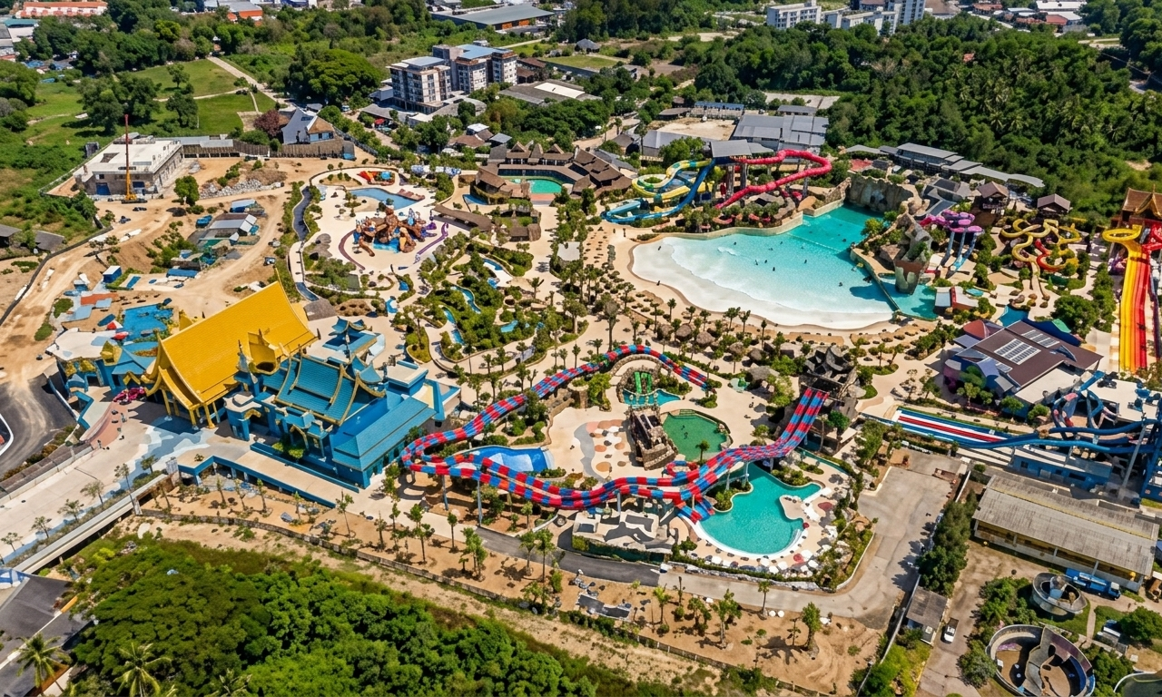 Aerial view of Andamanda Water Park in Phuket Thailand