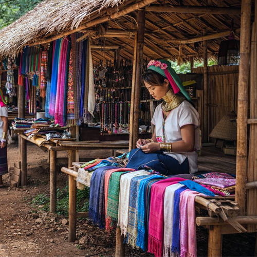 Longneck Karen village Chiang Rai Thailand traditional weaving and local crafts