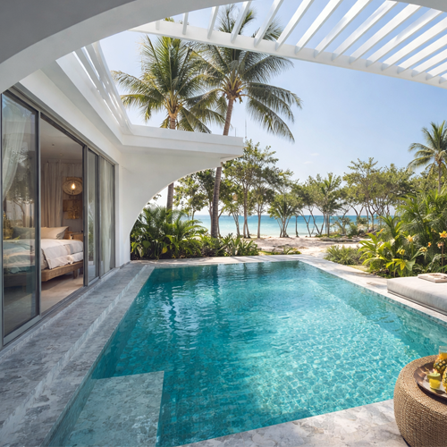 Private pool villa at SALA Samui Chaweng Beach Resort, featuring modern tropical design and direct access to the beachfront in Koh Samui.
